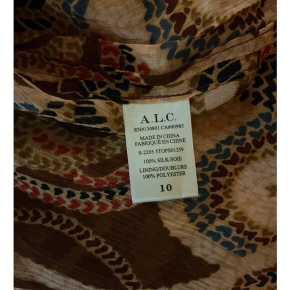 A.L.C. Women’s Botanical Tie Neck Silk Blouse Size 10 - Picture 5 of 5
